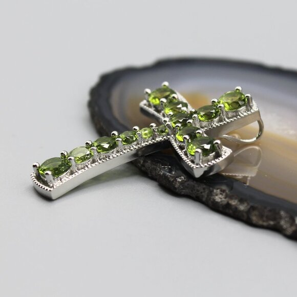 Jewelry pendant cross religious 925 sterling silver green peridot statement - Picture 4 of 10